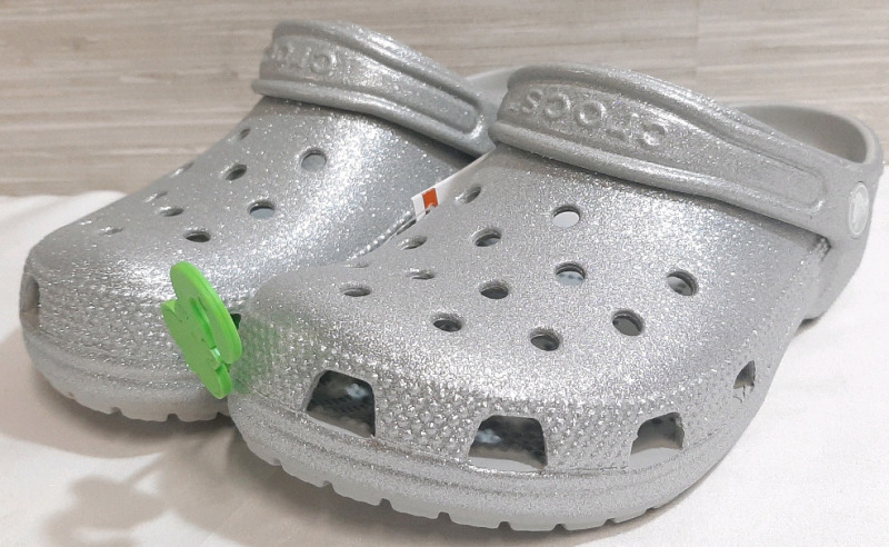 New Size M3/W5 CROCS Classic Clogs Silver Glitter