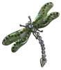 Detailed Green Winged Dragonfly With Clear & Olivine Rhinestone Brooch