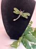 Detailed Green Winged Dragonfly With Clear & Olivine Rhinestone Brooch - 2