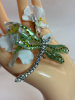 Detailed Green Winged Dragonfly With Clear & Olivine Rhinestone Brooch - 4