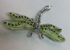 Detailed Green Winged Dragonfly With Clear & Olivine Rhinestone Brooch - 5