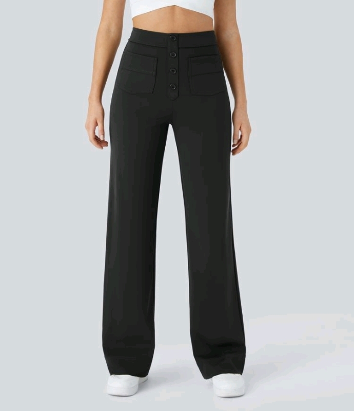 New Size XS HALARA High Waisted Button Multiple Pockets Straight Leg Casual Pants | Retails Over $50
