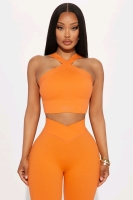 New Size Large NOVA SPORT Double Cross Effortless Seamless Active Sports Bra &bull; Orange