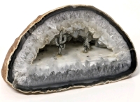 Large Natural Agate Quartz Geode with Pewter Cactus & Roadrunner Diorama Within • 5.5" x 2.75" x 3.25" Tall