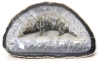 Large Natural Agate Quartz Geode with Pewter Cactus & Roadrunner Diorama Within • 5.5" x 2.75" x 3.25" Tall - 2