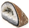 Large Natural Agate Quartz Geode with Pewter Cactus & Roadrunner Diorama Within • 5.5" x 2.75" x 3.25" Tall - 3