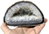 Large Natural Agate Quartz Geode with Pewter Cactus & Roadrunner Diorama Within • 5.5" x 2.75" x 3.25" Tall - 9