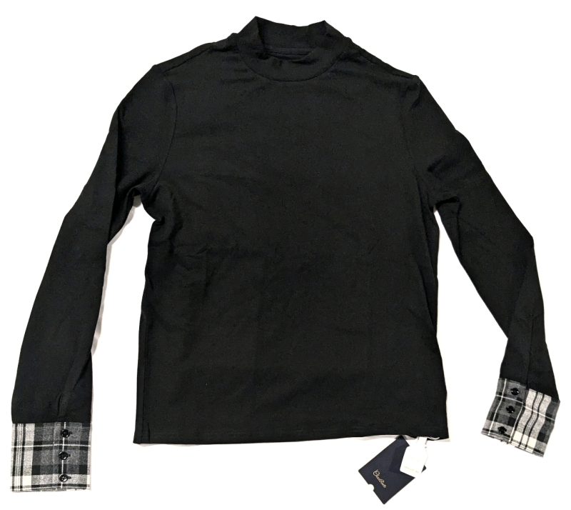 New Size Medium Men's Long Sleeve Lyocel & Wool Blend Mock Turtleneck with Plaid Button Cuffs
