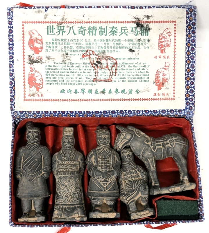 Vintage Reproduction Qin Dynasty Terracotta Horse & Warrior Figures with Original Box |Up to 5" Tall