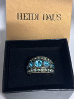 Heidi Daus Signed Tantalizing Blue Swarovski Crystal Statement Ring Logo Box Size 8