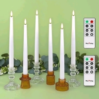 6 New Rhytsing 11.4" White Flameless Taper Candles with Timer, Battery Operated Dinner Table Long Candlestick Rustic Wax, Warm White LED, 2 Remotes Included