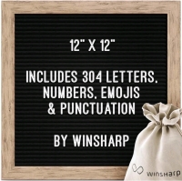 New WinSharp 12" x 12" Black Felt Letter Board with Classy Dark Stained Wooden Frame & White Letters, Numbers & Symbols (304 Total)