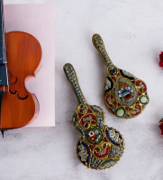 Two Italy Micro Mosaic Vintage Tile Brooches Guitar Mandolin