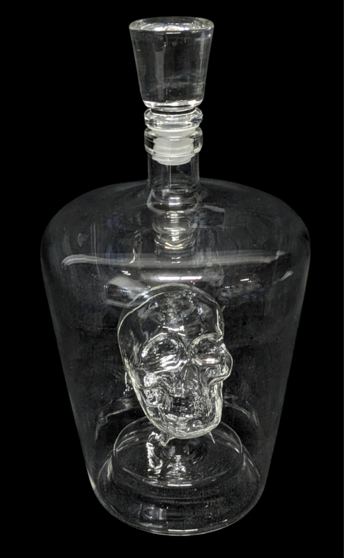 Absolutely Fantastic Art Glass Decanter with Fully Encased SKULL Inside | 10" Tall