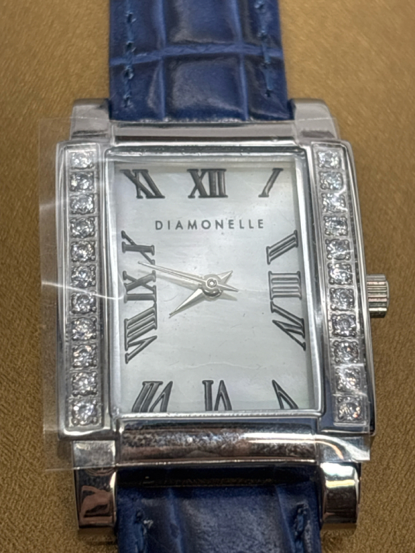 New Diamonelle Wrist Watch Blue Leather Band Boxed Extra Battery