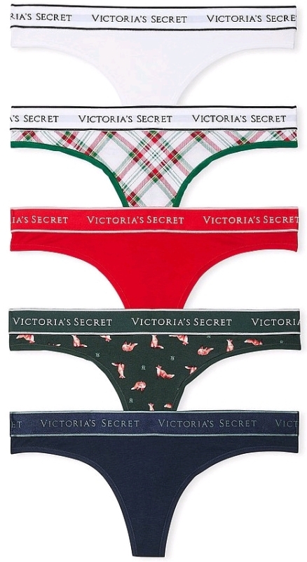 New Size Small VICTORIA'S SECRET 5-Pack Logo Cotton Thong Panties Set | Retails $45