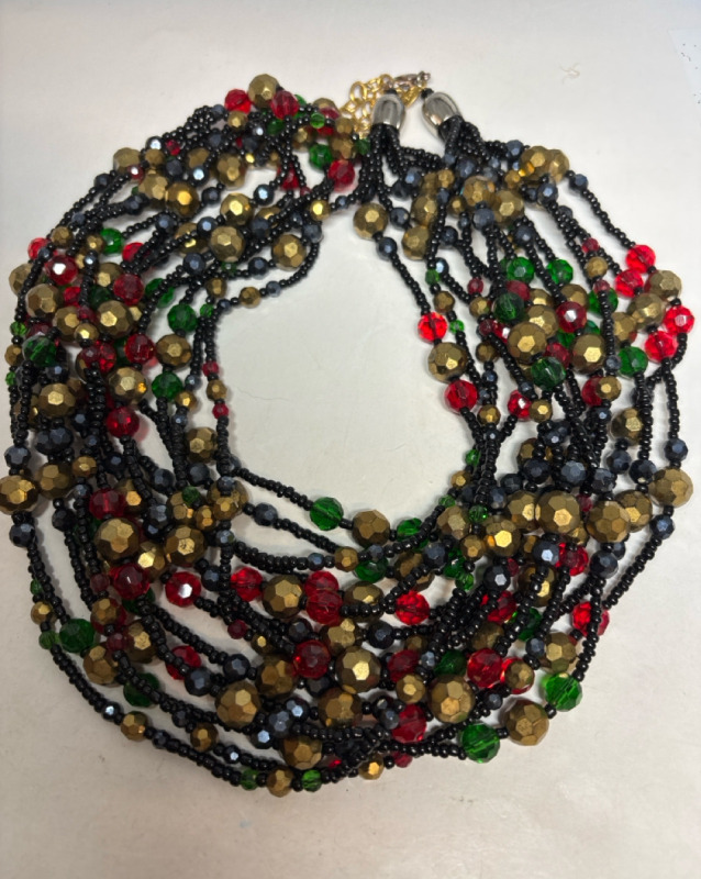 Vintage Signed Joan Rivers 7 Strand Multi Coloured Glass Bead Necklace