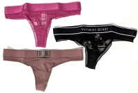 3 New Size XS VICTORIA'S SECRET | Logo Cotton Shine Patch Thong & 2 Logo Lace Thong Panties