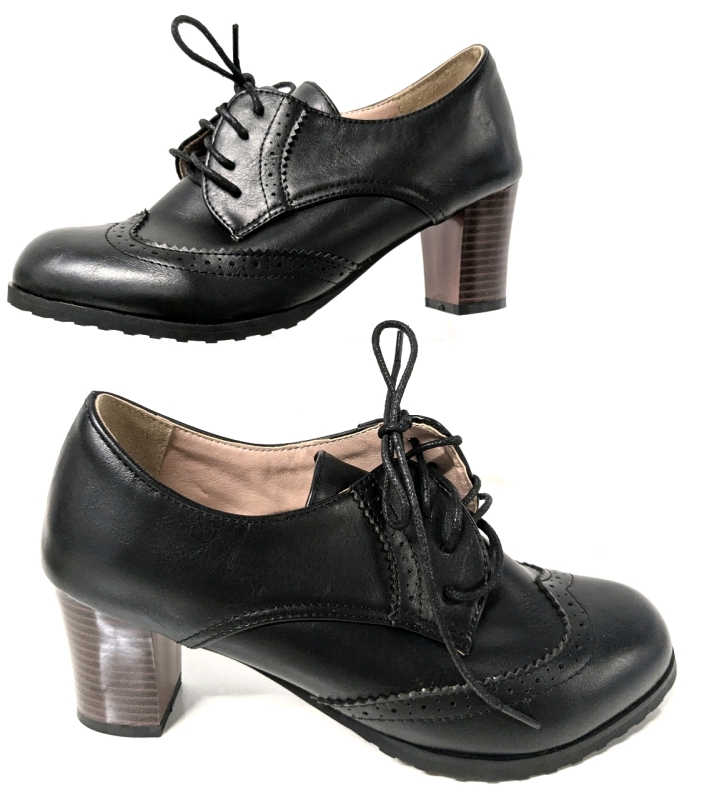 New Size 38 | Ladies Retro Western Mid Block Heel Lace Up Oxfords Pumps