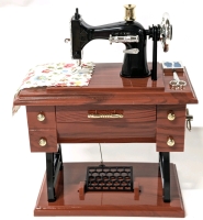 Neat New Antique Sewing Machine Music Box with Moving Foot Plate, Wheel & Needle! Open Drawer to Start/Stop | 6.5" Tall
