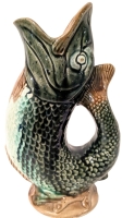 Very Old Majolica Ceramic Game Fish Gurgle Jug &bull; 9.85" Tall