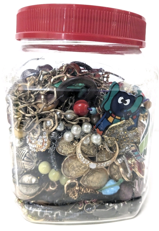 Jewelry Assortment for Repair & Crafting in Jar &bull; 4.75" x 4.25" x6.8" Tall
