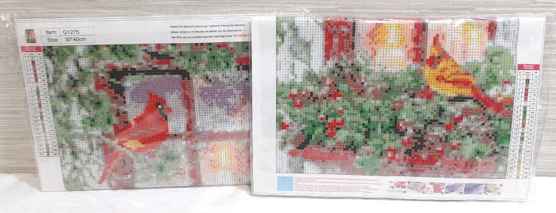 2 New Diamond Painting Sets, Cardinals and Flowers (12"x16")