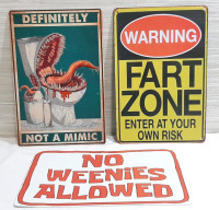 3 New Warning Metal Signs - 12"x8"