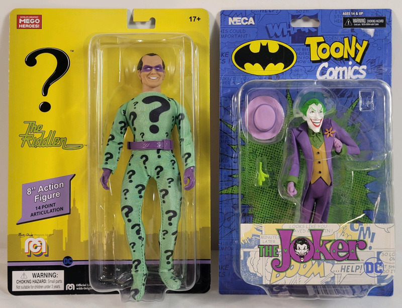New - The Riddler ? 8" Action Figure, Sealed & DC Comics The Joker 5" Action Figure , Sealed .