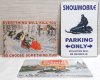 3 New Snowmobile Metal Signs - 12"x8"
