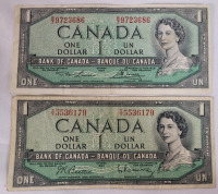 Two (2) 1954 Canadian Bank of Canada One Dollar Bank Notes