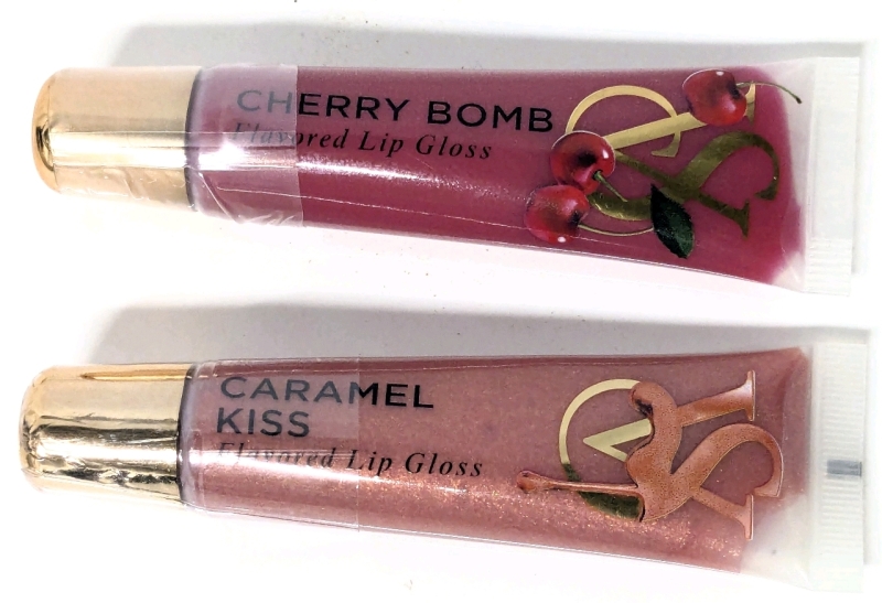 2 New VICTORIA'S SECRET Flavored Lip Glosses : Cherry Bomb & Caramel Kiss &bull; 13g ea
