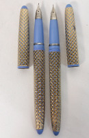 Vintage Lady Sheaffer Gold Tone Lace Design Fountain Pens (black & blue)