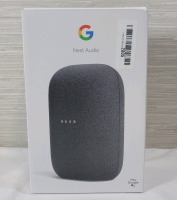 Goggle Nest Audio Smart Speaker with Power Cord & Manual in Original Box . Tested Powers Up , Not Set-Up or Tested Beyond Power Up