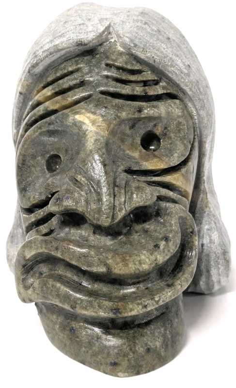 Signed Jacob Thomas 9/12 Hand-Carved Soapstone Head &bull; 3" Tall