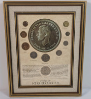 1937 - 1951 Great Britain Coins of King George VI , Framed . Includes 1942 Silver Three Pence