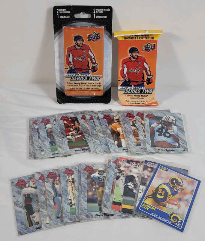 2022 - 23 Upper Deck Series 2 NHL Hockey Trading Card Packs , Sealed & Early 1990s Football Trading Cards