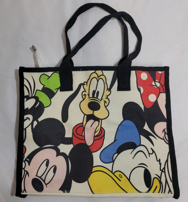 New - Mickey Mouse & Friends Canvas Bag w/Zipper Top . Measures 14.5"&times;12"&times;4"