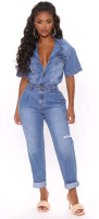 New - FashionNova Womens Downtown Vibes Denim Jumpsuit , Size 1X