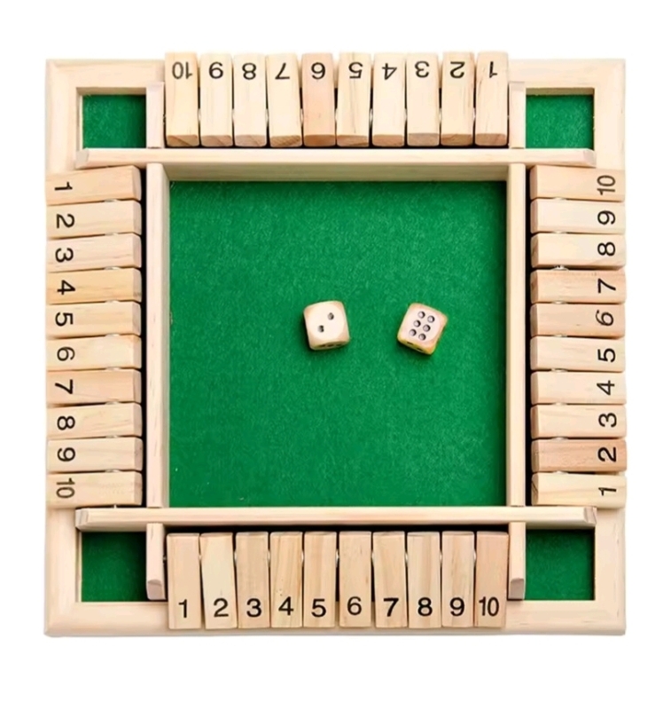 New - Deluxe Club Four-Sided Shut The Box Numbers Board Game Set . Measures 8.5"&times;8.5"