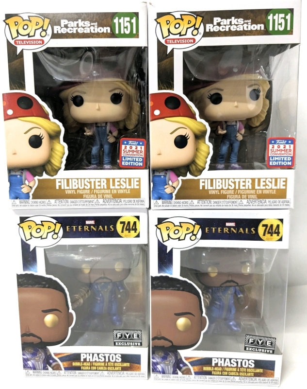 4 New FUNKO Pop : 2x Filibuster Leslie #1151 Parks & Recreation Vinyl Figures + 2x Phastos #744 Vinyl Bobble-Heads