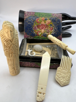Vintage Gold Kashmir trinket Box with Carved Pieces