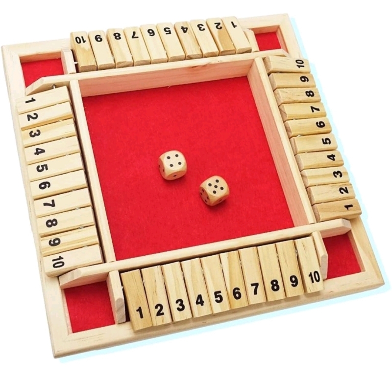 New - Deluxe Club Four-Sided Shut The Box Numbers Board Game Set . Measures 8.5"&times;8.5"