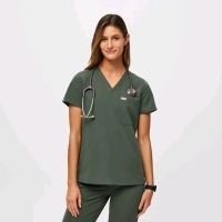 New Size Med FIGS Women's Catarina One Pocket Scrub Top Retails for $58 - Moss