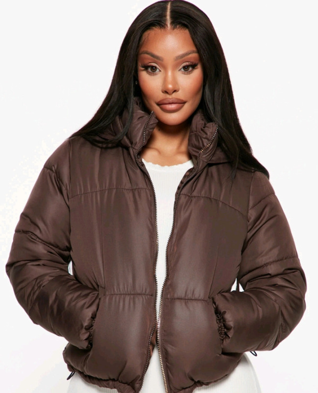New | Don't Rain On My Puffer Jacket - Chocolate Womens Size: XS
