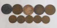 1882 - 1935 Canadian Large & Small One Cent Pennies . Large : 1882 , 1916 , 1918 , 1919 , 1920 & Small : 1920 , 1929 , 1932 , 1933 , 1935 . Ten (10 Coins)