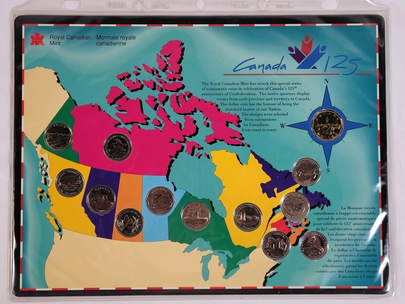 1992 Canada 125 Provincial Quarters & Loonie Set . All Coins Appear Uncirculated