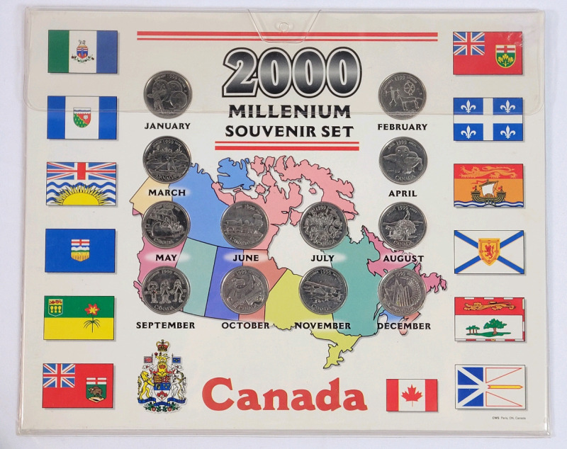 2000 Canadian Month Millennium 25 Cent Quarter Set .