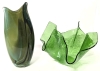 Vibrant Green Art Glass Vase & Chance Glass -Style Textured Ruffled Multiforme Bowl | Vase 10.25" Tall - 2