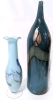 Lovely Dalian-Style Blue Swirling Art Glass Pedestal Vase & Gold Foil Banded Blue Bottle Vase 13.75" Tall